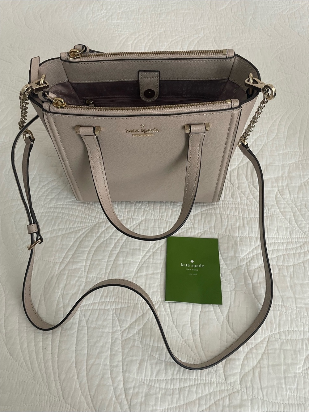 kate spade Small Leather Shoulder Tote in Light Beige